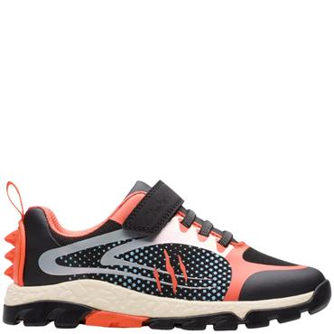 CLARKS BOYS STRAP LACE TRAINER - BLACK ORANGE